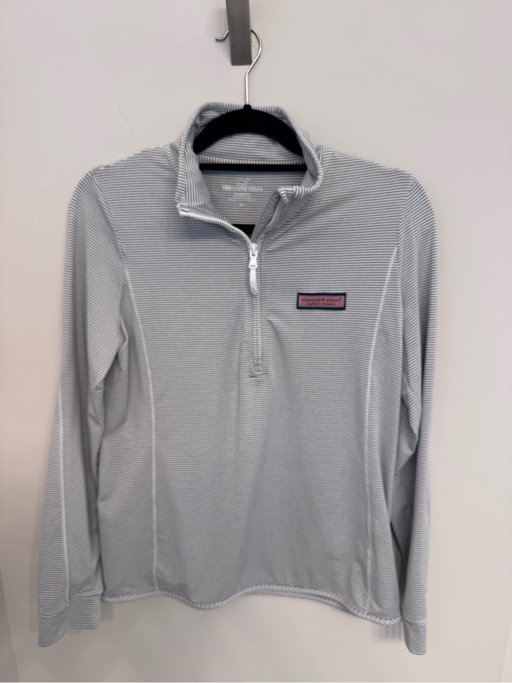 NWOT Vineyard Vines Light Gray Pinstripe Quarter-Zip Pullover Sz Medium